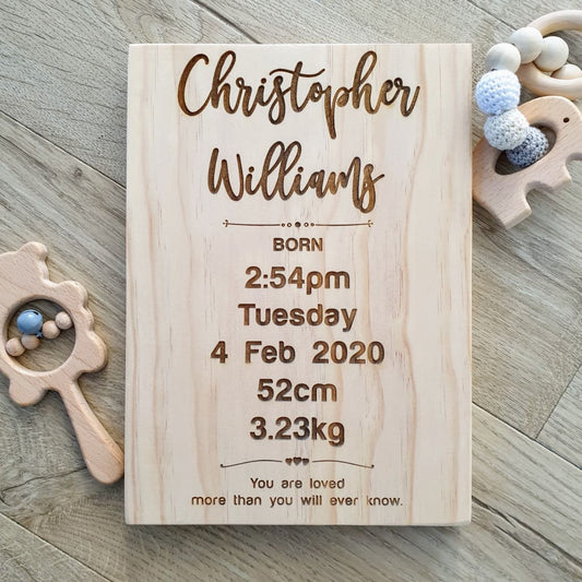 Birth Details Solid Pine Sign - Pine Sign