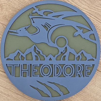 Dinosaur Name Wooden Round - Laser Cut Name Plaque