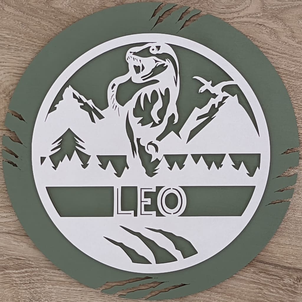 Dinosaur Name Wooden Round - Laser Cut Name Plaque