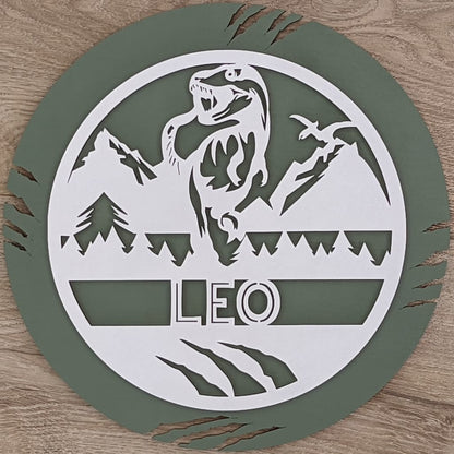 Dinosaur Name Wooden Round - Laser Cut Name Plaque