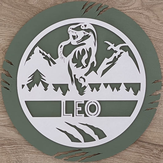 Dinosaur Name Wooden Round - Laser Cut Name Plaque