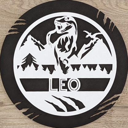 Dinosaur Name Wooden Round - Laser Cut Name Plaque