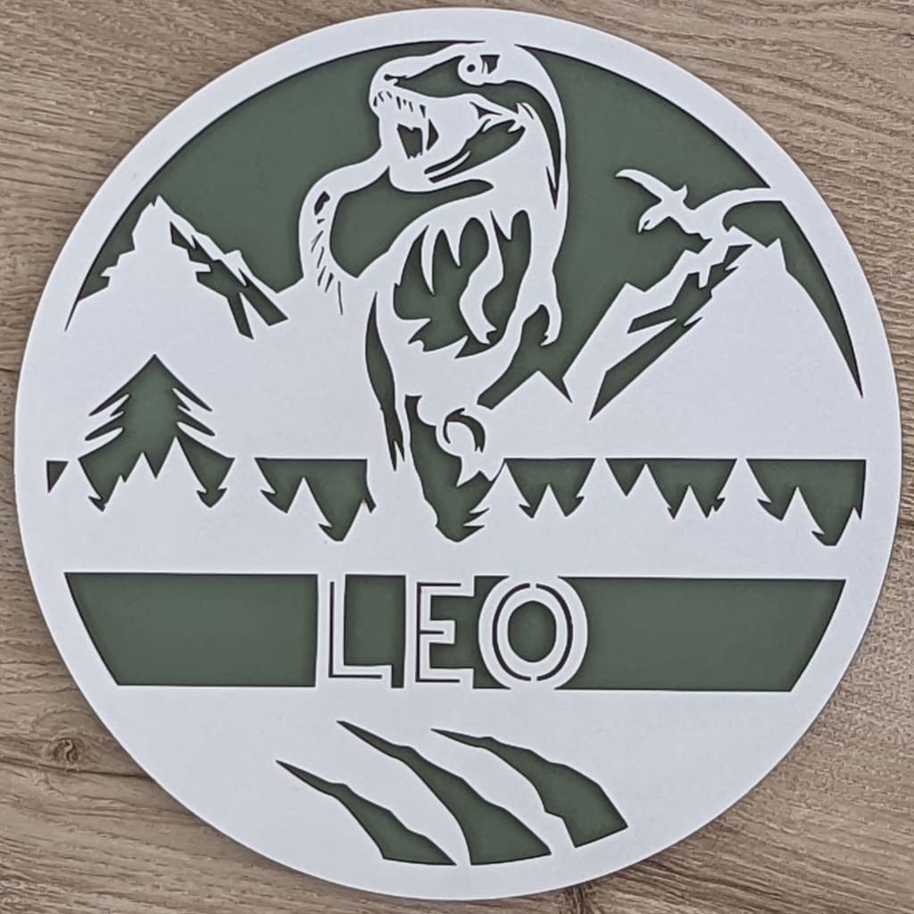 Dinosaur Name Wooden Round - Laser Cut Name Plaque