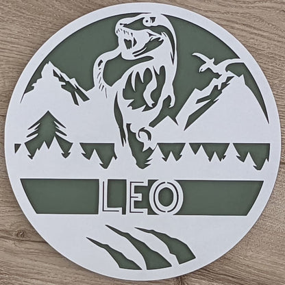 Dinosaur Name Wooden Round - Laser Cut Name Plaque