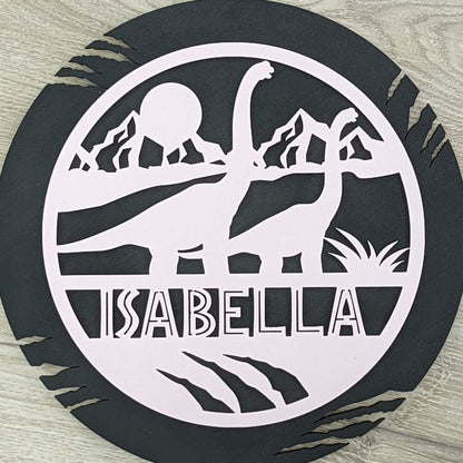 Dinosaur Name Wooden Round - Laser Cut Name Plaque