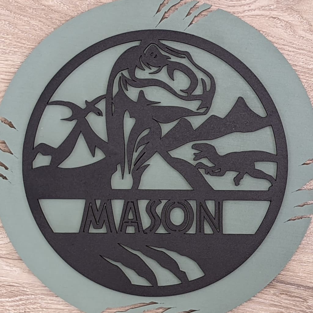 Dinosaur Name Wooden Round - Laser Cut Name Plaque
