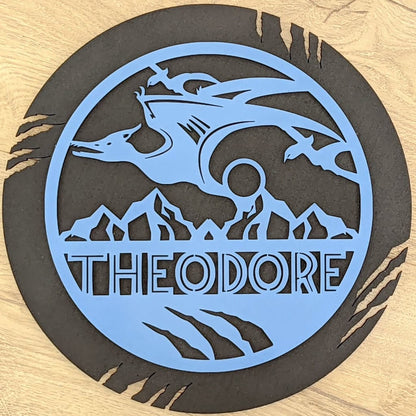 Dinosaur Name Wooden Round - Laser Cut Name Plaque