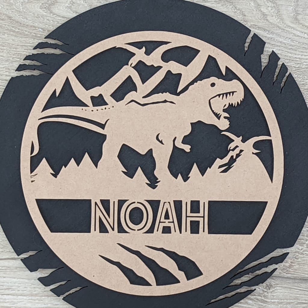 Dinosaur Name Wooden Round - Laser Cut Name Plaque