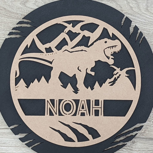 Dinosaur Name Wooden Round - Laser Cut Name Plaque