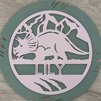 Dinosaur Name Wooden Round - Laser Cut Name Plaque