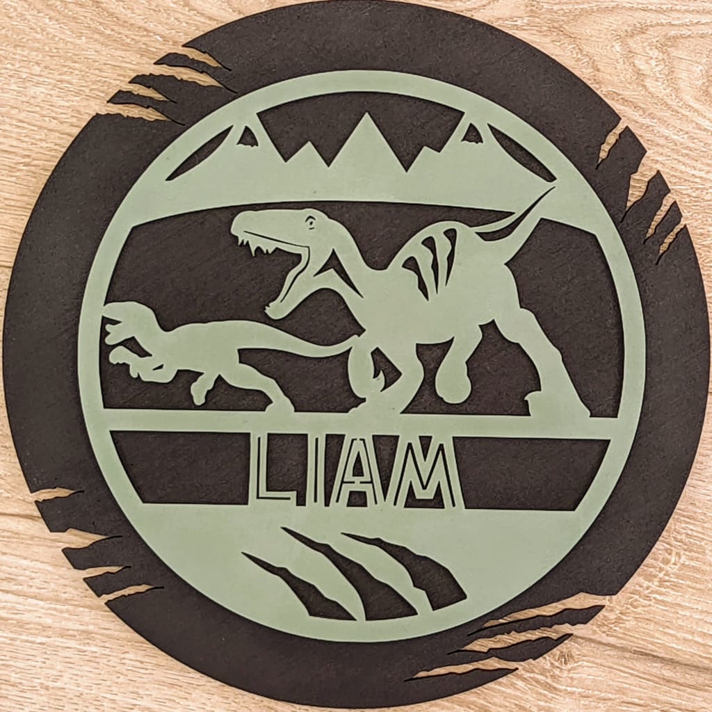 Dinosaur Name Wooden Round - Laser Cut Name Plaque