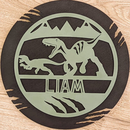 Dinosaur Name Wooden Round - Laser Cut Name Plaque