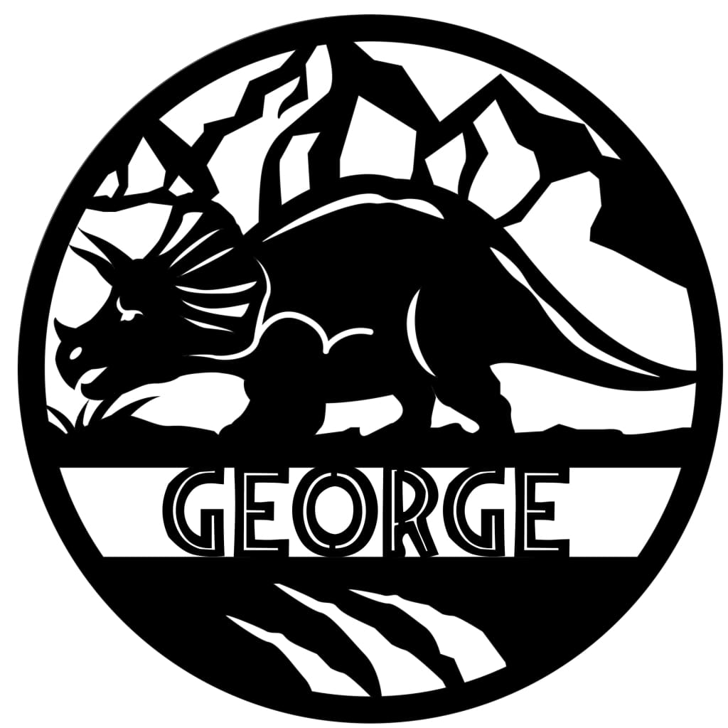 Dinosaur Name Wooden Round - Triceratops / Jaged Backer - Laser Cut Name Plaque