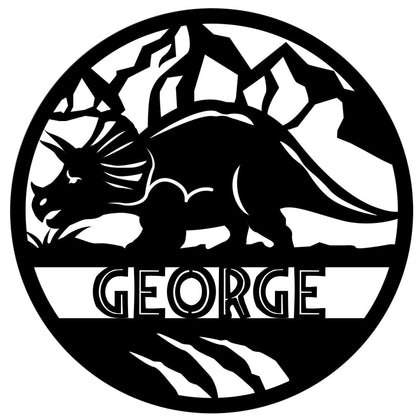 Dinosaur Name Wooden Round - Triceratops / Jaged Backer - Laser Cut Name Plaque