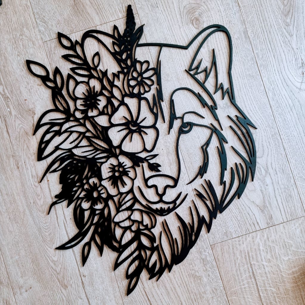 Floral Wolf Wall Art - Geometric Animals