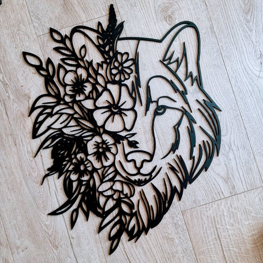 Floral Wolf Wall Art - Geometric Animals