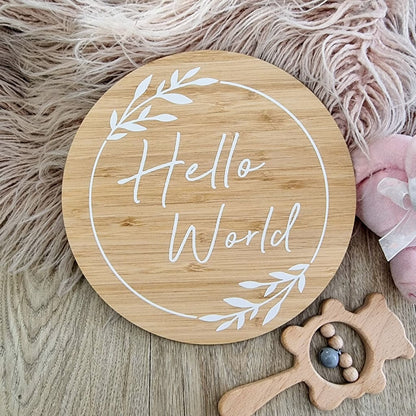 Hello World Bamboo Sign - 15cm - Baby