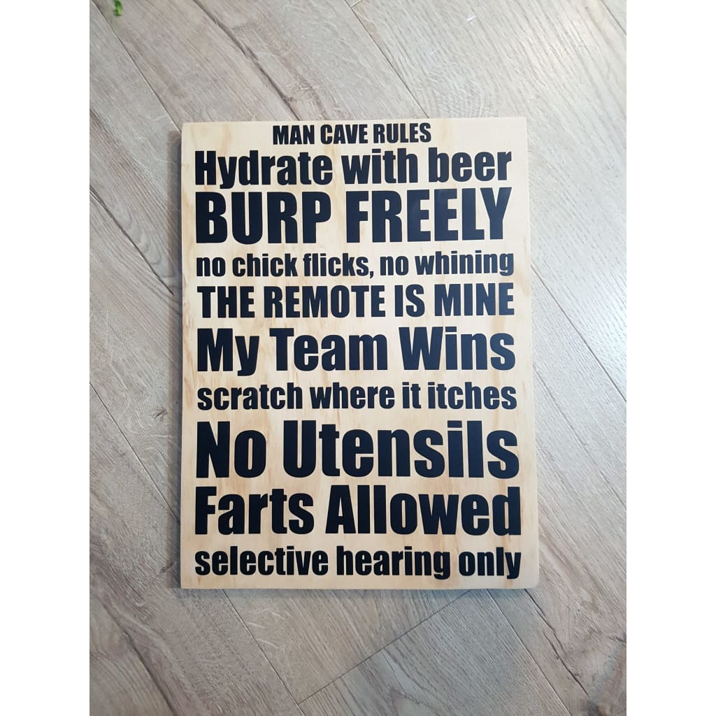 Man Cave Rules Plywood Sign - Plywood Sign