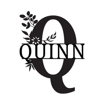 Monogram Letter With Name Floral Wreath Nude (Unpainted) - Laser Cut Name Plaque