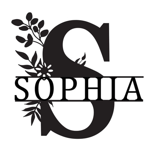 Monogram Letter With Name Floral Wreath Nude (Unpainted) - Laser Cut Name Plaque