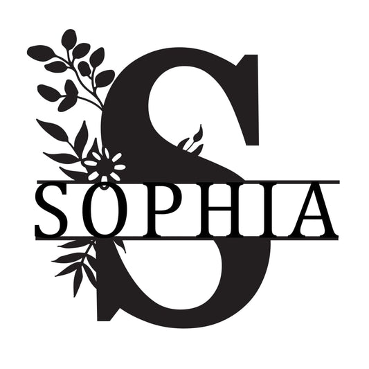 Monogram Letter With Name Floral Wreath Nude (Unpainted) - Laser Cut Name Plaque