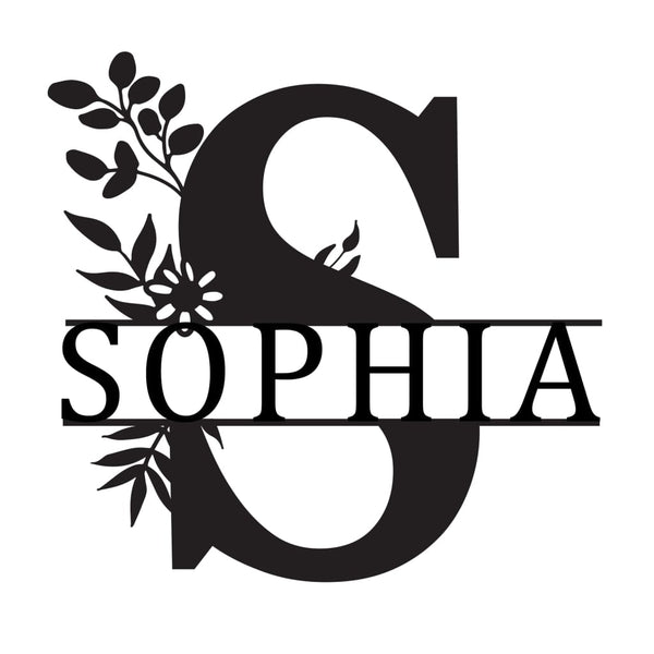 Monogram Letter With Name Floral Wreath Nude (Unpainted) - Laser Cut Name Plaque