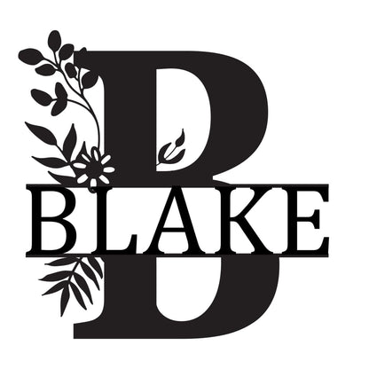 Monogram Letter With Name Floral Wreath Nude (Unpainted) - Laser Cut Name Plaque