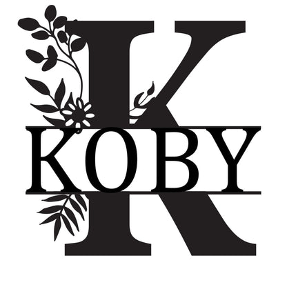 Monogram Letter With Name Floral Wreath Nude (Unpainted) - Laser Cut Name Plaque