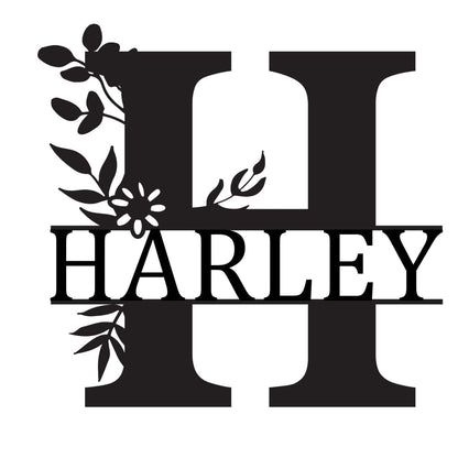 Monogram Letter With Name Floral Wreath Nude (Unpainted) - Laser Cut Name Plaque