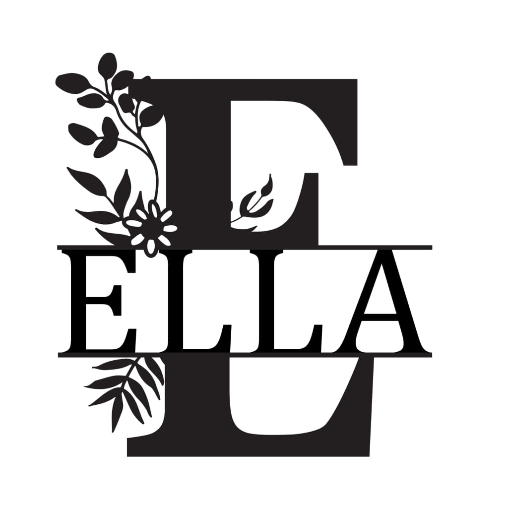 Monogram Letter With Name Floral Wreath Nude (Unpainted) - Laser Cut Name Plaque