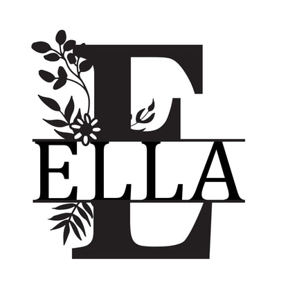 Monogram Letter With Name Floral Wreath Nude (Unpainted) - Laser Cut Name Plaque