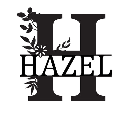 Monogram Letter With Name Floral Wreath Nude (Unpainted) - Laser Cut Name Plaque