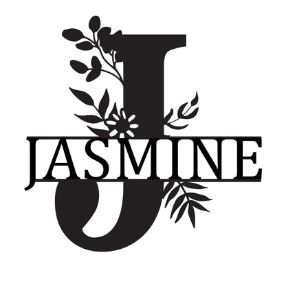 Monogram Letter With Name Floral Wreath Nude (Unpainted) - Laser Cut Name Plaque