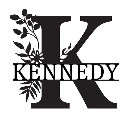 Monogram Letter With Name Floral Wreath Nude (Unpainted) - Laser Cut Name Plaque