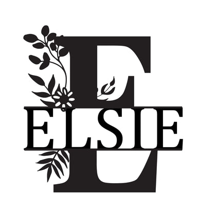 Monogram Letter With Name Floral Wreath Nude (Unpainted) - Laser Cut Name Plaque