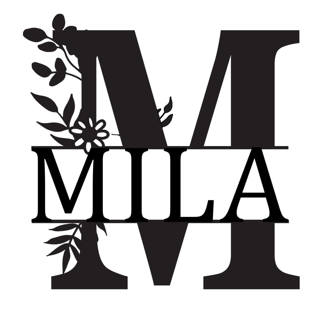 Monogram Letter With Name Floral Wreath Nude (Unpainted) - Laser Cut Name Plaque