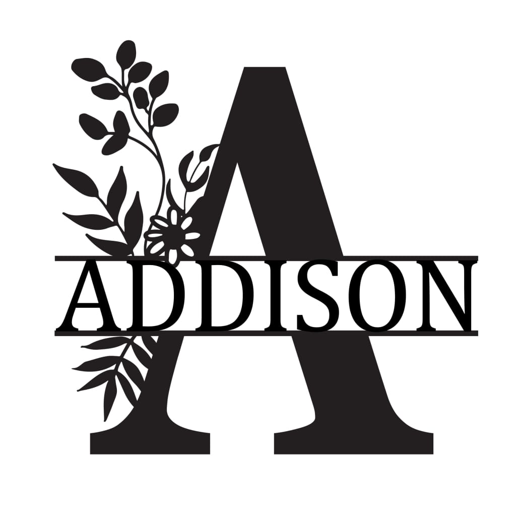 Monogram Letter With Name Floral Wreath Nude (Unpainted) - Laser Cut Name Plaque