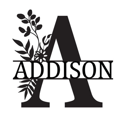 Monogram Letter With Name Floral Wreath Nude (Unpainted) - Laser Cut Name Plaque