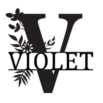 Monogram Letter With Name Floral Wreath Nude (Unpainted) - Laser Cut Name Plaque