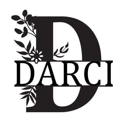 Monogram Letter With Name Floral Wreath Nude (Unpainted) - Laser Cut Name Plaque