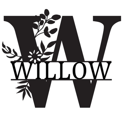 Monogram Letter With Name Floral Wreath Nude (Unpainted) - Laser Cut Name Plaque