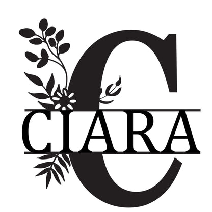 Monogram Letter With Name Floral Wreath Nude (Unpainted) - Laser Cut Name Plaque