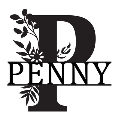 Monogram Letter With Name Floral Wreath Nude (Unpainted) - Laser Cut Name Plaque