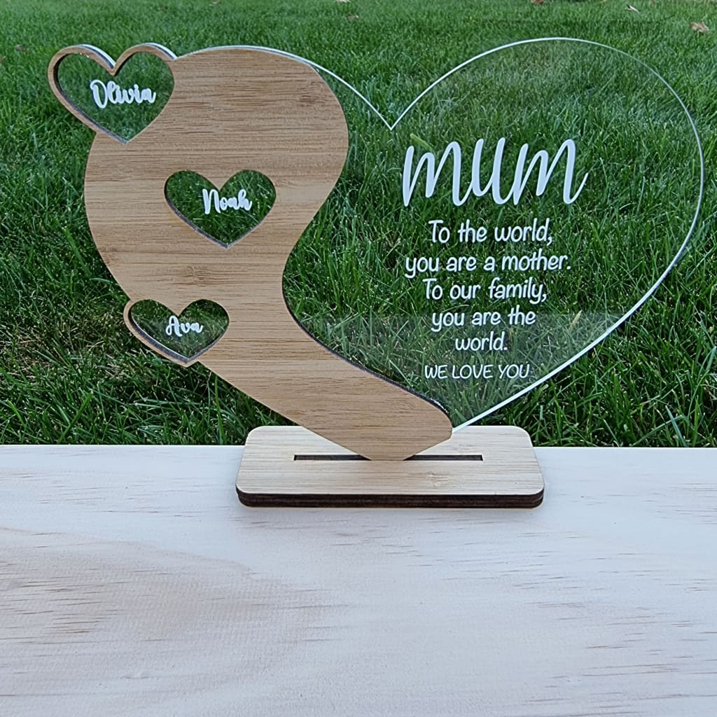 Mothers Day Heart Stand Personalised - Laser Cut Name Plaque