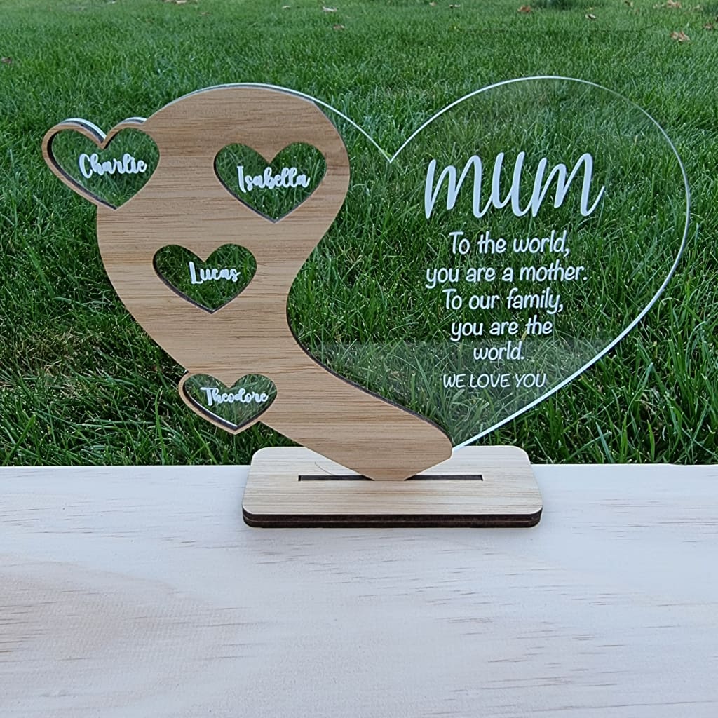 Mothers Day Heart Stand Personalised - Laser Cut Name Plaque