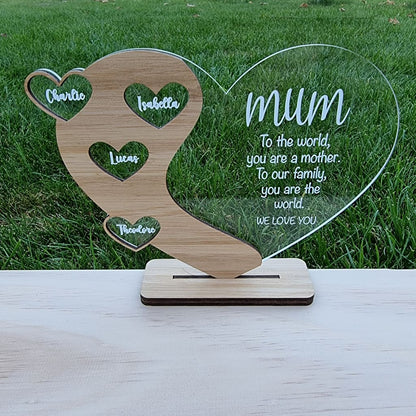 Mothers Day Heart Stand Personalised - Laser Cut Name Plaque