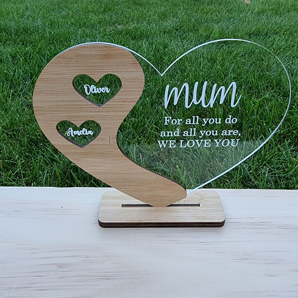 Mothers Day Heart Stand Personalised - Laser Cut Name Plaque