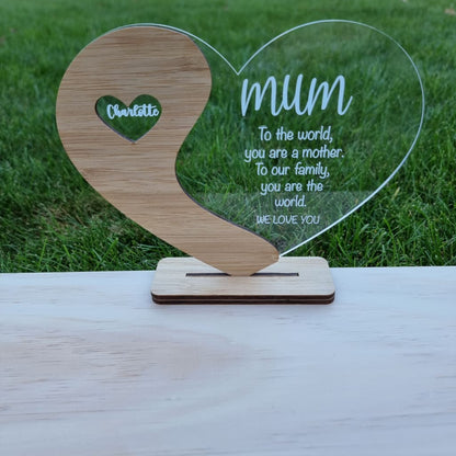Mothers Day Heart Stand Personalised - Laser Cut Name Plaque