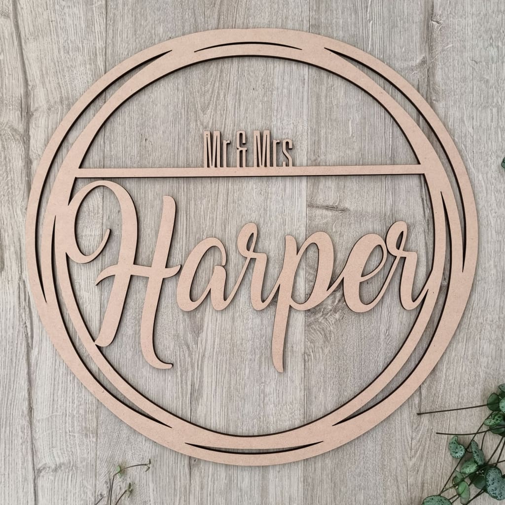 Mr & Mrs In Hoops Wooden Nude - Laser Cut Name Plaque