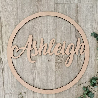 Name In Hoop Wooden Nude - 30cm / Amarillo - Laser Cut Name Plaque